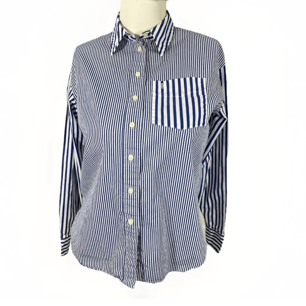 Lauren Ralph Lauren Sz S Petite 100% Cotton Striped Button Up Shirt black Label
